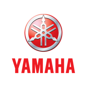 Red Yamaha logo with three tuning forks encircled, and "YAMAHA" written below.